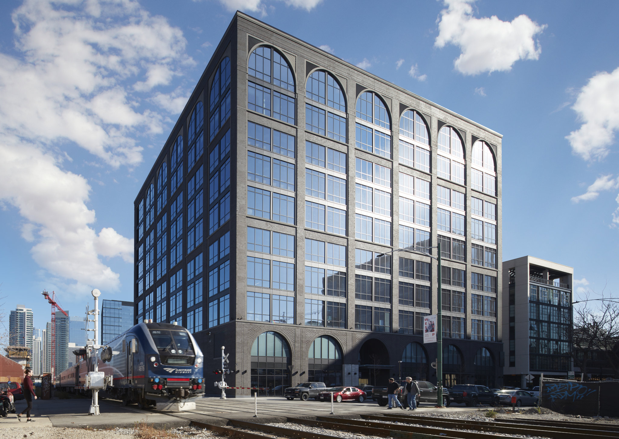 View of 345 N Morgan office building and surrounding neighborhood