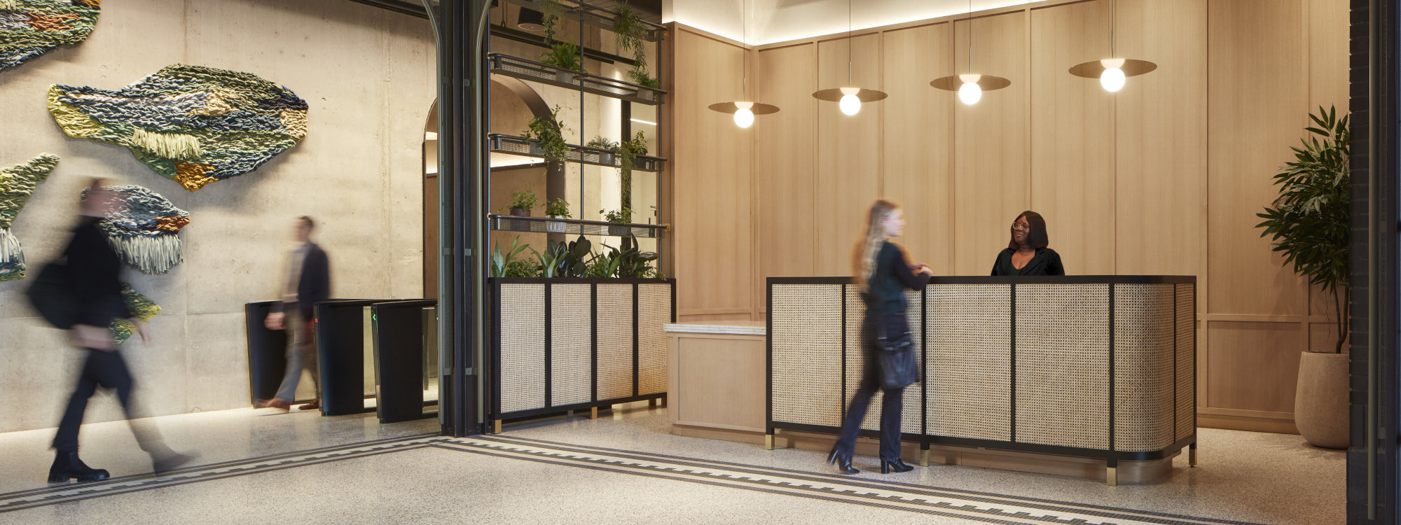 Upscale lobby and entrance to 345 N Morgan